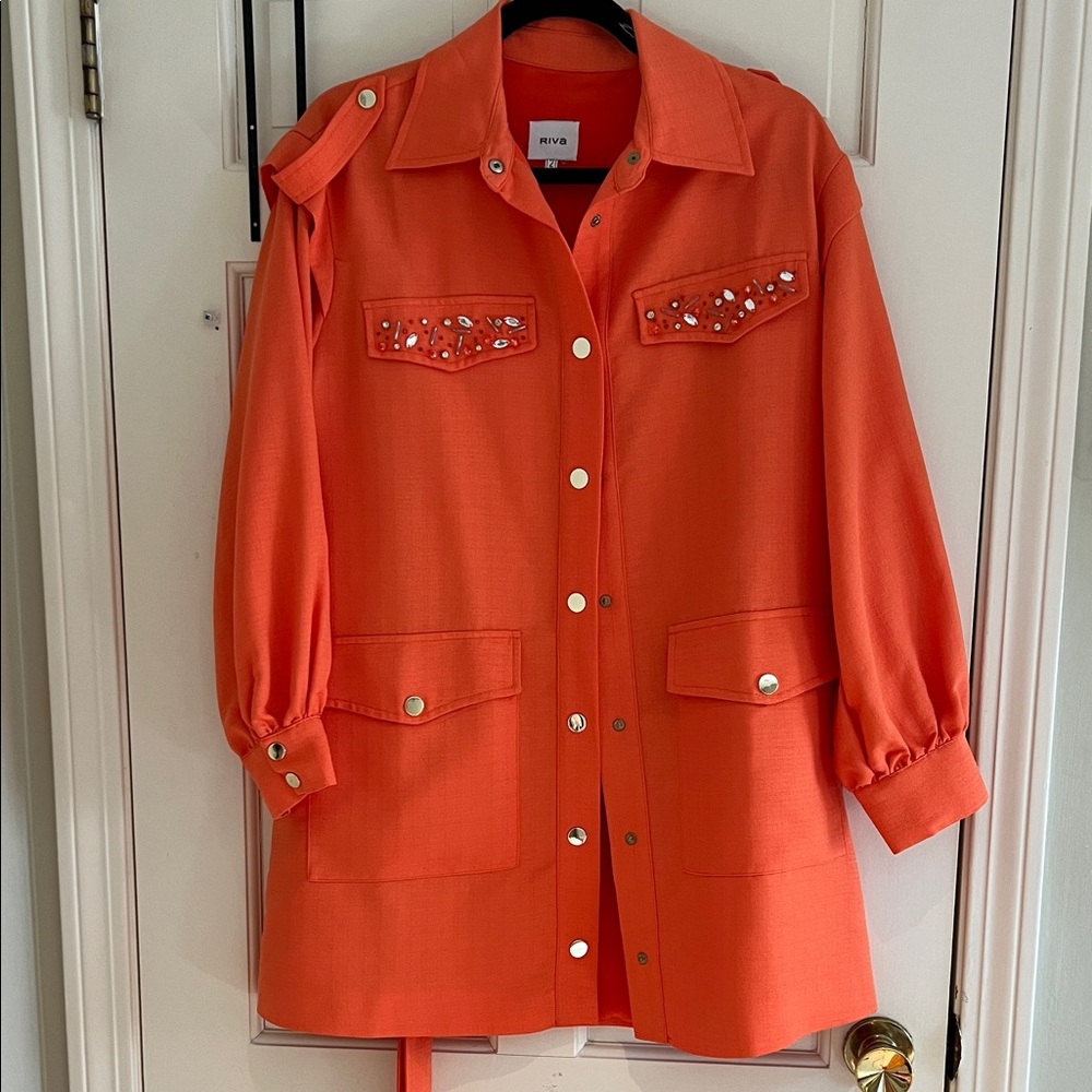 Orange Embellished Utility Jacket